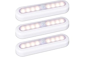 STAR-SPANGLED Lot de 3 18cm lampes à détecteur de mouvement pour l’intérieur, à coller, fonctionnement à piles, lumière LED sans fil pour armoire, escaliers, placard, cuisine, blanc chaud