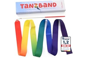 ‎KLEINTOBER Kleintober Premium Gymnastikband mit Stab I Kinder Regenbogen Band I Tanzband mit Bilderanleitung für Übungen I optimales Geschenk für Mädchen I Mitgebsel