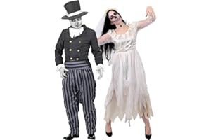 I LOVE FANCY DRESS Adults Ghost Couple - Ripped White Ghost Bride Wedding Dress + Black Ghost Groom Suit - His And Hers Ghost Zombie Wedding