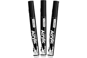 FLYMAX Rotulador Acrilico Negra 2,5 mm – Marcador Permanente Pintura Acrílica Negra, Indeleble, Punta fina, Impermeables, De secado rápido (Paquete de 3)