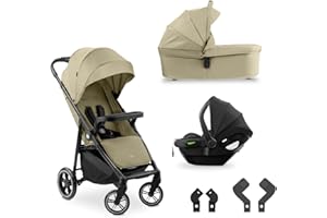 hauck Shop N Care Trio Set, Olive - 3in1 Kombikinderwagen ab Geburt bis 22 kg - Buggy, Babywanne & i-Size Babyschale, Snack-Tablett & Becherhalter, UPF 50+, Liegefunktion, Zusammenklappbar