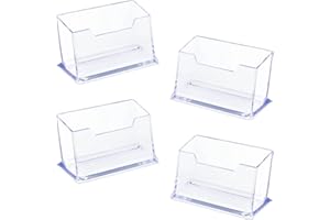 PXRLMYF 4 Pieces Business Card Holder,Clear Business Card Stand, Freestanding Business Card Stands,Acrylic Card Stand Box for Desk Tidy Office Accessories