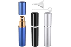 Zingso Refillable Travel Perfume Atomiser Bottles, 3 Pcs 10ml Mini Portable Spray Bottles Refillable Perfume Aftershave Atomiser Empty Travel Bottles with Funnel (10ml (Black+Silver+Blue))