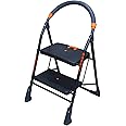 Parasnath Black Heavy Folding Ladder with Wide Steps Milano 2 Steps 2.7 Ft Ladder Made in India | Alloy Steel