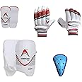 Cricket Guard Kit for Men Boys Girls - 1 Pair Cricket Batting Gloves, 1 Pair Elbow Guard, 1 Pair Thigh Guard, 1 Pc Abdominal Guard Cricket Playing Set All Accessories Cricket Kit (Full)