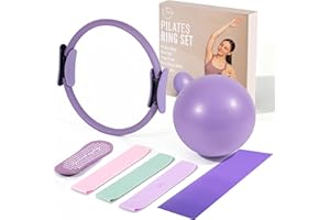 BAAZ 9pcs Pilates Equipment - At Home Pilates Kit for Women Includes 14” Pilates Ring with Dual Padded Handles - Small Pilates Ball - Highly Elastic Exercise Resistance Bands Pump & Grip Socks - Xmas Gift