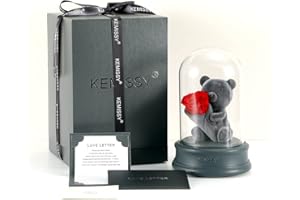 KEMISSY Exquisite Romantic Gifts,Real Fresh Preserved Rose in Glass Dome,Unique Gift for Mom Women Her Wife Girlfriend Birthday/Valentines Day/Christmas/Anniversary (Bear-Grey)