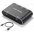 GINTOOYUN Mini mixeur audio stéréo 3,5 mm 2 en 1 sortie 3,5 mm avec câble de charge USB de 5 m pour ordinateurs portables, téléphones portables, écouteurs, haut-parleurs, etc
