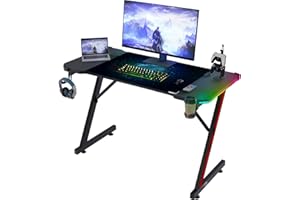 ‎HOMALL Homall 140 x 60cm Gaming Tisch mit LED, PC Schreibtisch mit Kabelwanne, Kopfhörerhaken und Getränkehalter für Gaming und Home Office