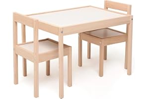 ebebek baby plus Montessori Table & Chair Set for Kids 3-7 Years | Wooden Toy Table and Chairs Set Playspaces | Toddler Kids Activity Play Table 2 Chair Wooden Set