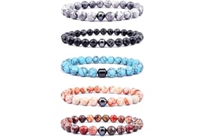 AMOR SPES 5PCS Natural Stone Beads Bracelet Set Turquoise Volcanic Stone Wrap Bracelets Beach Gifts Black White Grey