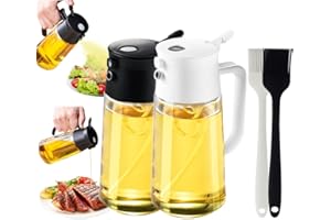 TINMIX 2 Stück Öl-Sprühflasche 500 ml 2-in-1 Olivenölspender und Ölsprühflasche für Kochen, Luftfritteuse, Küchenhelfer, BBQ, Backen, Grillen, Salat, weiß und schwarz