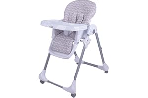 Babyco Snack n Munch Baby High Chair , Reclining Highchair, Foldable, with Adjustable Height, Footrest, Detachable Feeding Tray from 6 Month to 3 Years, Grey Wave