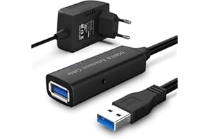 RSHTECH Przedłużacz USB 3.0, 15 m, 10 W (5 V/2 A), zasilacz sieciowy 5 Gbps, USB 3.0, przedłużacz, aktywny Super Speed USB 3.0, przedłużacz z chipem przedłużającym, wzmacniaczem sygnału, repeaterem,