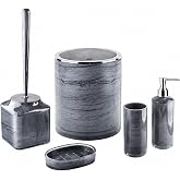 Kabakoz 5li Mermer Desenli Banyo Seti, Beş Par&ccedil;a D&uuml;zenleyici, 5 Litre &Ccedil;&ouml;p Kovası, Tuvalet Fır&ccedil;ası, Sıvı ve Katı Sabunluk, Diş