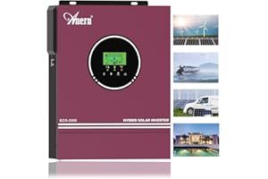 Anern 2KW Inversor Solar Híbrido 12V DC a 230V AC Inversor híbrido Fuera de la Red Com 80A MPPT Controlador Solar Entrada PV Máx.400V Funciona con Baterías de Plomo y Litio