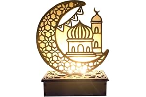Upxiang Ramadan Eid Dekorationen Mubarak Ramadan LED Muslim Nachtlicht Eid Mubarak Ornamente DIY Holz Eid Dekoration Holz Eid Festival Licht Mond Sterne Vorhang Lichter Mubarak Mond Nachtlicht