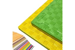 JOWY Tatami Puzzle para Gimnasio, Artes Marciales, Judo, Karate, Taekwondo, Yoga, Fitness y Zonas de Estiramiento | 1x1m | 2 cm Grosor | Acabado F | Color Verde/Amarillo (8 Unidades)
