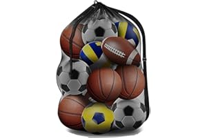 Weenwill Drawstring Mesh Ball Bag,30 x 40 inch Extra Large Sports Net Ball Bag with Adjustable Shoulder Strap Waterproof Storage Backpack for Football Basketball Volleyball Rugby Ball Swimming Gear