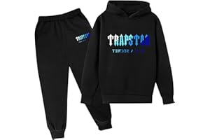 OverstepA Trapstar Bambini Tuta Trapstar Ragazzi Ragazze 2 Pezzi Abbigliamento Set Jogger Tuta Felpa con Cappuccio e Pantaloni,Unisex con Tuta Stampata