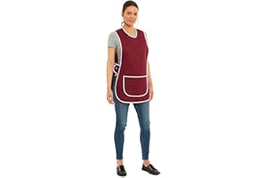 ER Direct Womens Home Work School Kitchen Catering Cleaning Bar Plus Size Plain Printed Coloured Front Large Pocket Side Button Fastening Tabard Apron