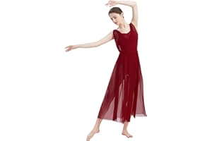 IMEKIS Donne Lirico Vestito da Ballo di Balletto Senza Maniche Body da Ginnastica Senza Schienale con Gonna in Tulle a Fette Costume da Danza Moderno Contemporaneo