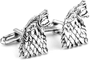 BEAUX BIJOUX Par de gemelos de Juego de Tronos con diseño de lobo gigante de la Casa Stark de Poniente, accesorios de camisas de Juego de tronos