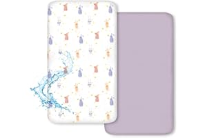 ‎BIMOCOSY Bimocosy Mattress Cover, Fitted Sheets, Pack of 2, Bunny Pattern, 100% Waterproof with Elastic Band, Purple, 70 x 140 cm, Oeko-Tex Standard 100 Certified