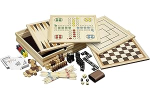 Philos Wooden Game Compendium - 30cm - 8 in 1 Board Game - Chess, Backgammon, Draughts, Nine Mens Morris, Ludo, Dominoes, Playing cards and Mikado - Games for kids and adults