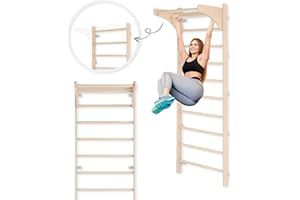 MAMOI Pared de Escalada de Madera con Barra de dominadas para Adultos (230 cm), Dispositivo de Fitness Multifuncional, Escalera de Escalada para Adultos y niños, 100% ecológico