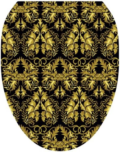 Toilet Tattoos Tt-1037-O Rococo Black And Gold Design Toilet Seat Applique, Elongated