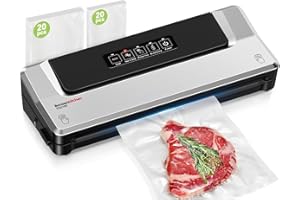 Bonsenkitchen Vacuum Sealer with 40 Vacuum Bags, Fast-Compact Vacuum Sealer Machine for Sous Vide Cooking and Food Stay Fresh up to 6x Longer (Silver)