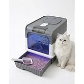 Cat Litter Box Covered Collapsible Litter Basket with LED Light, Removable Drawer Type Tray and Shovel Included - Anti-Odor a