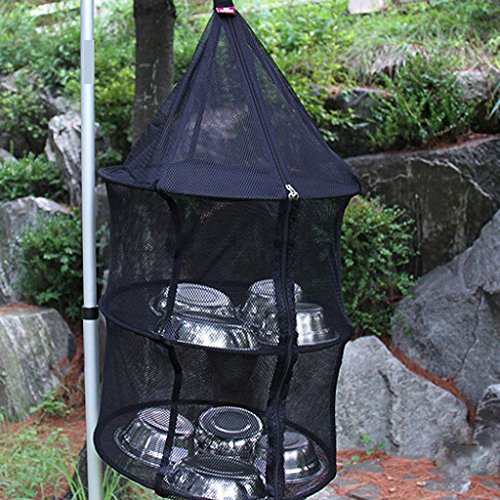 Gazechimp 4 Schichten Windundurchlässiges, Faltbares und Hängendes Trockennetz – Hanging Netz Trockner Net, perfekt für Gemüse, Fischgerichte Outdoor Camping, Picknick Speicher Korb (Schwarz) - 7