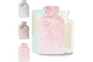 RISSLER Borsa Acqua Calda Peluche 2L con Fodera Copertura Foderata - Boule Acqua Calda en Gomma Super Morbida, nostra borse Adattarsi per il Sollievo il dolor e per Scaldaletto (Premium Rosa)
