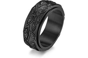Gilieyer Ojo de Dios Anillo, Hombre Acero Inoxidable Grabado Gótico Mal de Ojo Anillo Spinner Fidget Anillo Demon Eyes Anillos Boda Negro Plata Vintage Cool Anillo Tamaño 7 a 11