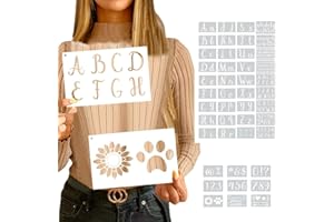 Kleemeiero 45 Fogli Stencil Lettere Alfabeto Corsivo, Numeri Grandi, Scritte Muro per Artistico Decorazione Pittura Fai da Te (21*14/19*11CM)
