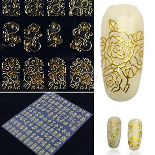 JACKY Nail Sticker Metal Retro Hollow Totem Nail Sticker Gold Silver