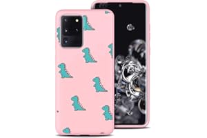 ZhuoFan for Samsung Galaxy A12 Case, Pink Liquid Silicone with Pattern Shockproof Soft Gel TPU Ultra Thin Back Cover Bumper Skin Phone Case for Samsung A12 6.5" Smartphone, Dinosaur
