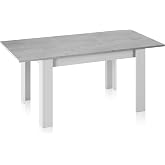 Habitdesign Kendra Extendable Dining Table, Artik White and Cement Grey Finish
