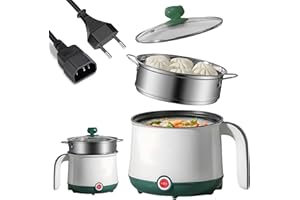 BORDEAG Elektrischer Reiskocher, 1.8 L Elektrischer Hot Pot, Tragbarer Suppendampfer, Tragbare Schneller Nudelkocher Tragbare Suppentopf Für Steak Nudeln Suppe Ei Hafer Pasta(Weiß+Grün)