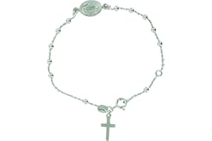 FERRARI & ARRIGHETTI Bracciale decina argento 925 con grani tondi e medaglia madonna Miracolosa