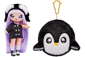 Na Na Na Surprise Cozy - ISLA WADDLES - Miękka Pluszowa Lalka Inspirowana Pingwinem z Fioletowymi Włosami, Czapką, Strojem i Futrzaną Torebką na Klips - Kolekcjonerska - Prezent dla Dzieci w Wieku 5+