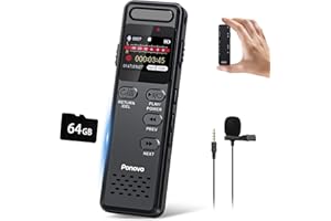 96GB Grabadora de Voz 100H Grabación Continua, Ponovo Grabadora Digital Activada por Voz 1536Kbps HD con Micrófono Ext, 1100mAh Grabadora de Voz Pequeña con Contraseña para Reunione Entrevista Clase