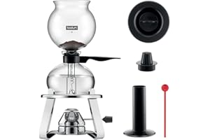 Bodum K1218-16 Set Cafetière à dépression, 8 Tasses, 1.0 l, avec réchaud à gaz Rechargeable et Son Support en INOX, Verre, Transparent, 20,9 x 20,9 x 38,8 cm