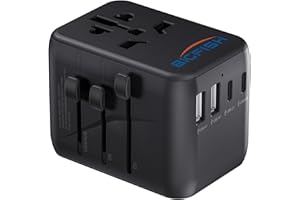 Bigfish Universal Travel Adapter, Worldwide Travel Plug Adapter with 2 USB A and 2 USB C, Dual 10A Fuses All In One International Travel Adapter - EU UK US AUS Plugs