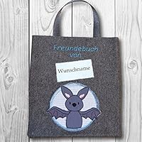 Freundebuchtasche mit Name - Wollfilz gefüttert - Text & Farben anpassbar - Motiv: Fledermaus