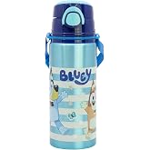 Stor Bluey 730 ml Aluminium Children's Water Bottle with Straw, Handle and Strap &ndash; Leak-proof Cap for Children School Sport