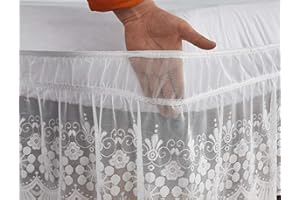 UYEOCO Bettrock Spitze Weiß/Beige/Grau mit Rüschen Elastischer,seidig weich und faltenfrei, klassischer, stilvoller Look in Ihrem Schlafzimmer (Color : White, Size : 135 * 200+38cm)