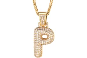 Richsteel Cubic Zirconia Bubble Letter Initial Pendant Necklace, Sparkle Number 0-9 Pendant, Trendy Hip Hop Jewellery, Customizable Name, with Gift Packaging